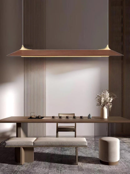Handcrafted Solid Wood LED Chandelier with Brass Accents