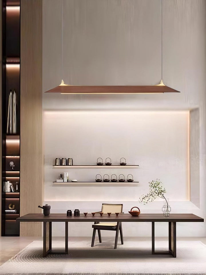 Handcrafted Solid Wood LED Chandelier with Brass Accents