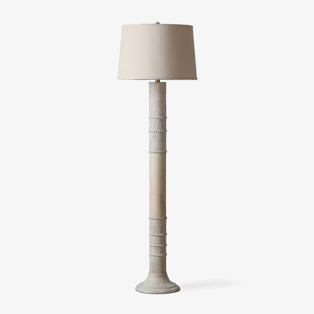 Handcrafted Wooden Floor Lamp with Beige Linen Shade