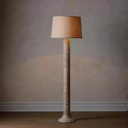 Handcrafted Wooden Floor Lamp with Beige Linen Shade