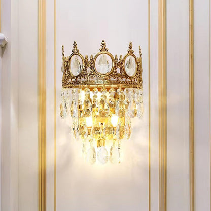 Hand-Cut Crystal Droplet Wall Sconce in Brass Finish
