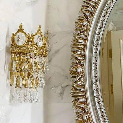 Hand-Cut Crystal Droplet Wall Sconce in Brass Finish