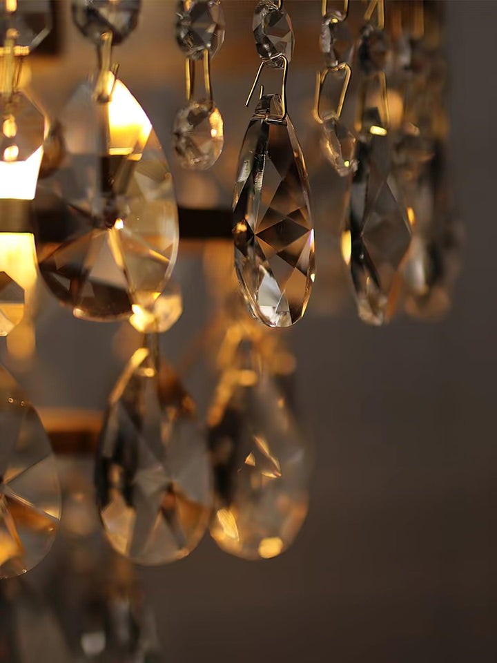 Hand-Cut Crystal Droplet Wall Sconce in Brass Finish
