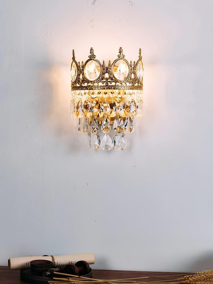 Hand-Cut Crystal Droplet Wall Sconce in Brass Finish