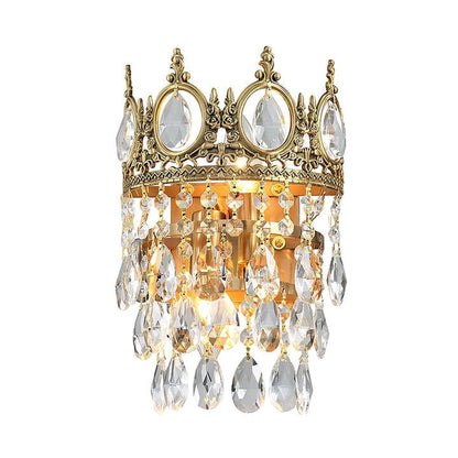 Hand-Cut Crystal Droplet Wall Sconce in Brass Finish