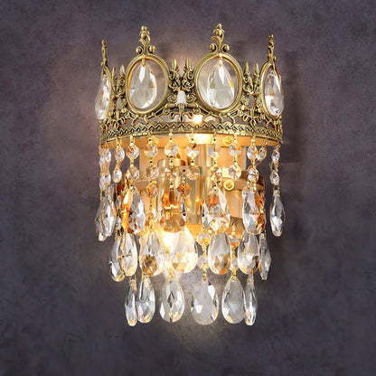 Hand-Cut Crystal Droplet Wall Sconce in Brass Finish