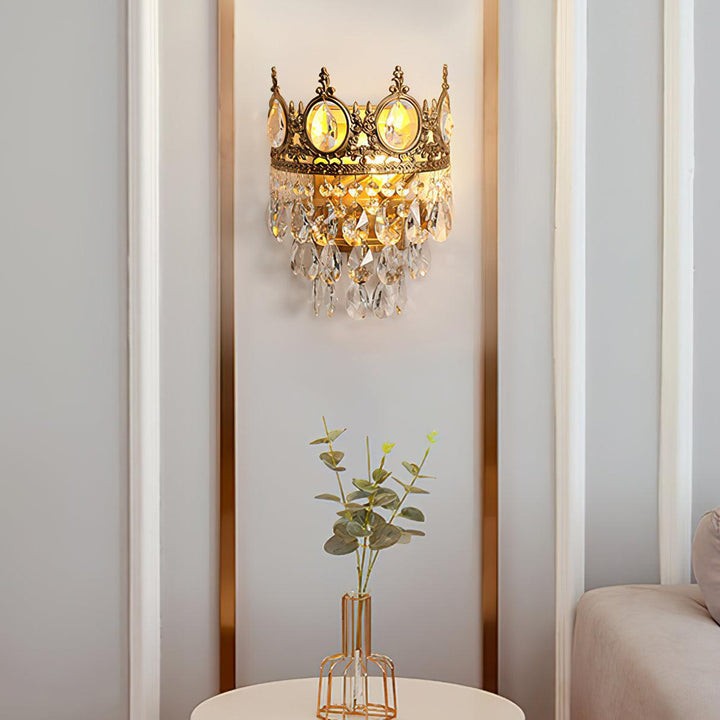 Hand-Cut Crystal Droplet Wall Sconce in Brass Finish