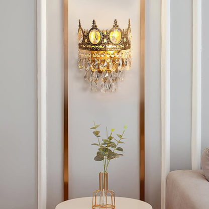 Hand-Cut Crystal Droplet Wall Sconce in Brass Finish