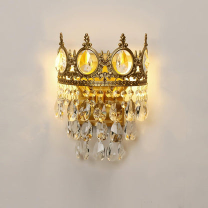 Hand-Cut Crystal Droplet Wall Sconce in Brass Finish