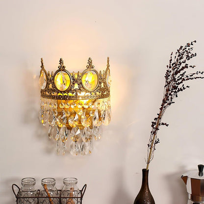 Hand-Cut Crystal Droplet Wall Sconce in Brass Finish