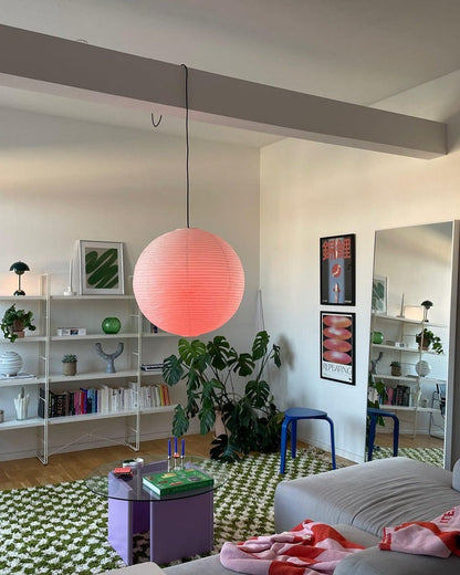 Handmade Round Mulberry Paper Pendant Ceiling Light