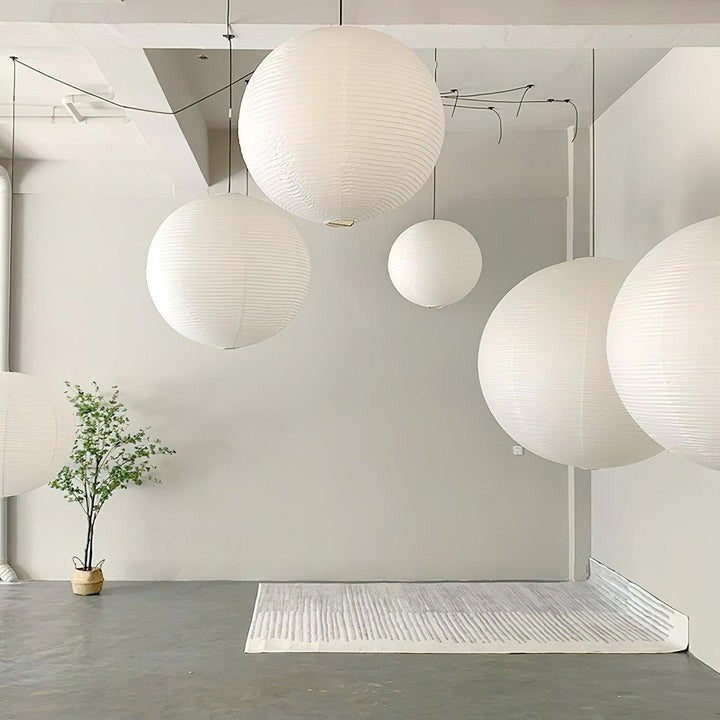 Handmade Round Mulberry Paper Pendant Ceiling Light