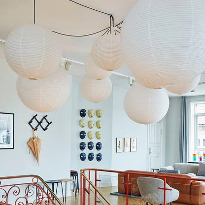 Handmade Round Mulberry Paper Pendant Ceiling Light