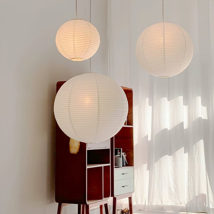 Handmade Round Mulberry Paper Pendant Ceiling Light