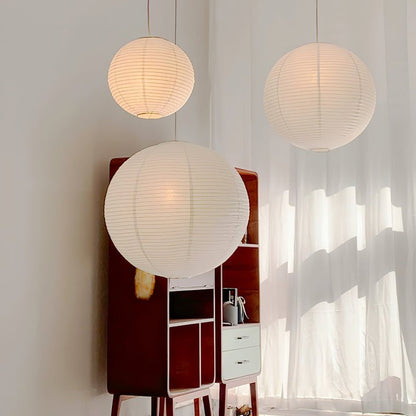 Handmade Round Mulberry Paper Pendant Ceiling Light