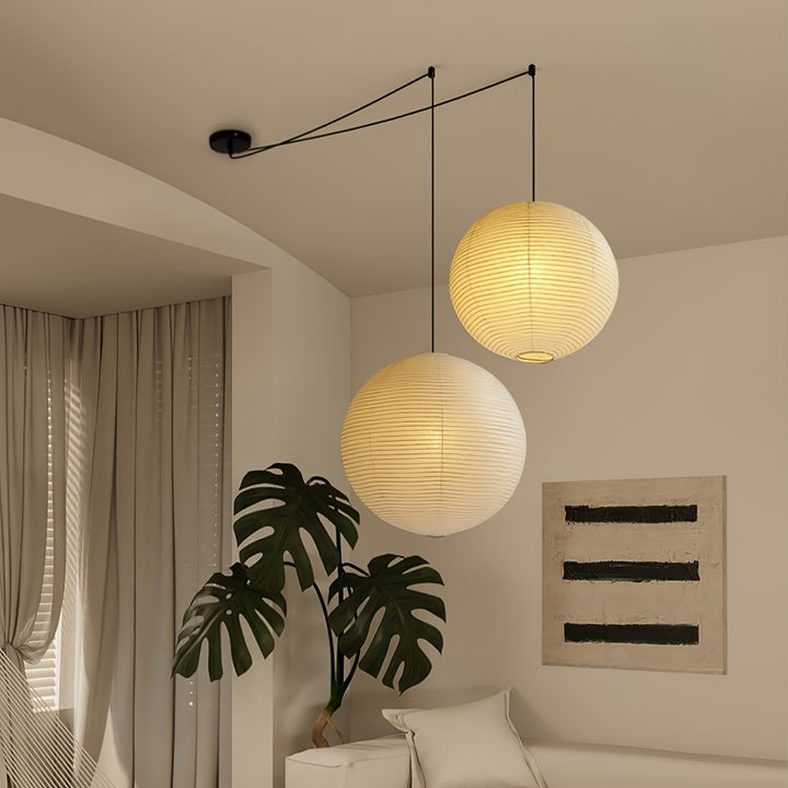 Handmade Round Mulberry Paper Pendant Ceiling Light