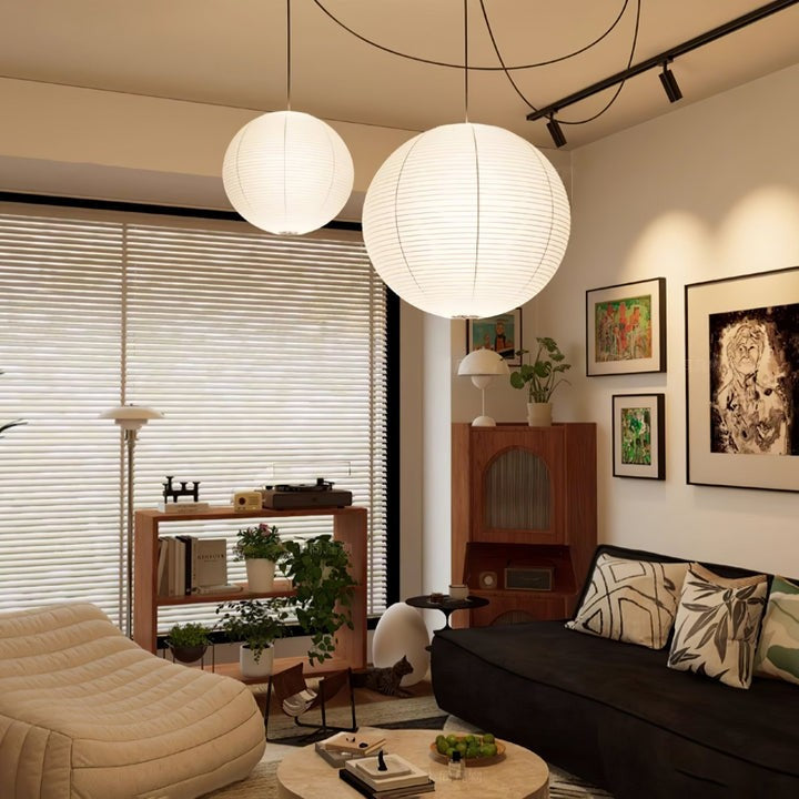 Handmade Round Mulberry Paper Pendant Ceiling Light