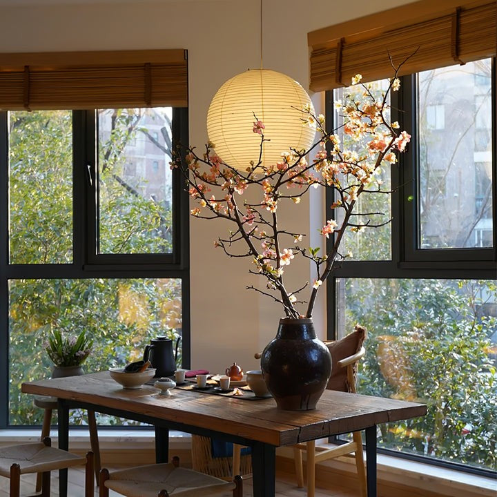 Handmade Round Mulberry Paper Pendant Ceiling Light