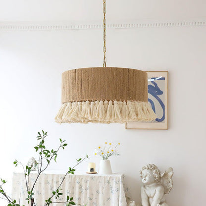 Handwoven Cotton Tassel Pendant Lamp