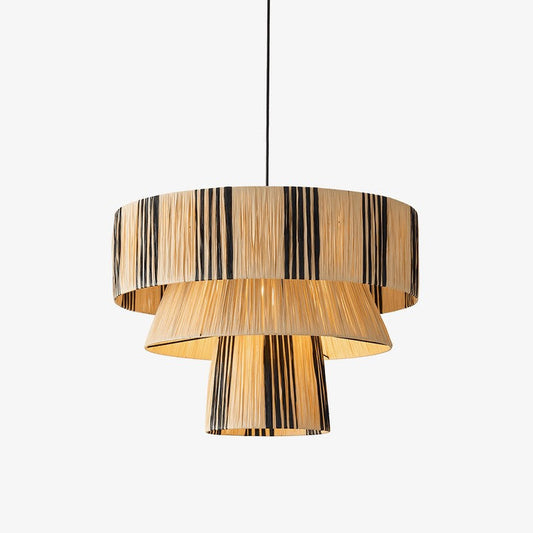 Handwoven Raffia Layered Pendant Light