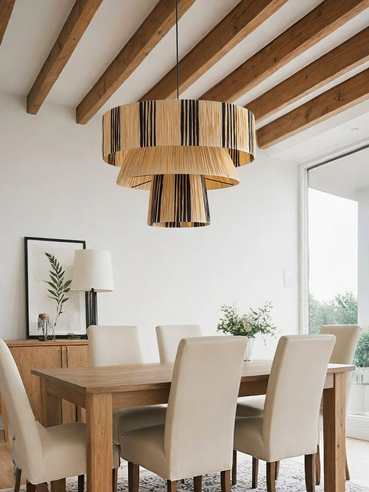 Handwoven Raffia Layered Pendant Light