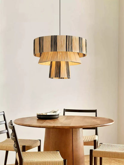Handwoven Raffia Layered Pendant Light