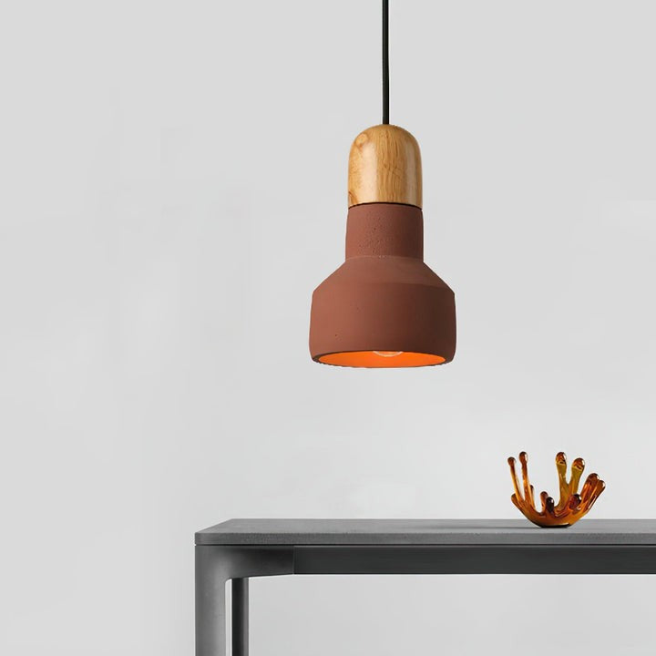 Industrial Wood & Cement Ceiling Pendant Light