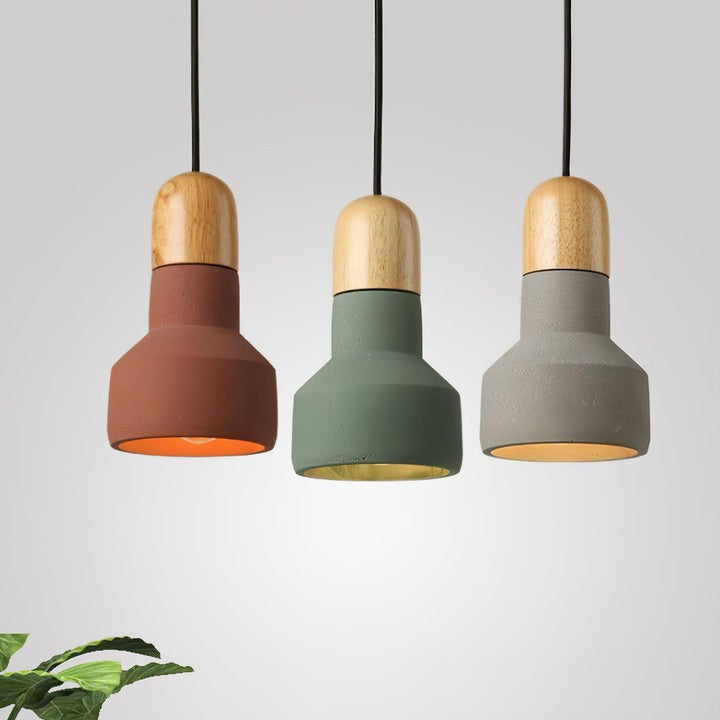 Industrial Wood & Cement Ceiling Pendant Light