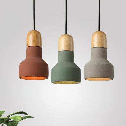 Industrial Wood & Cement Ceiling Pendant Light