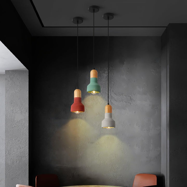 Industrial Wood & Cement Ceiling Pendant Light
