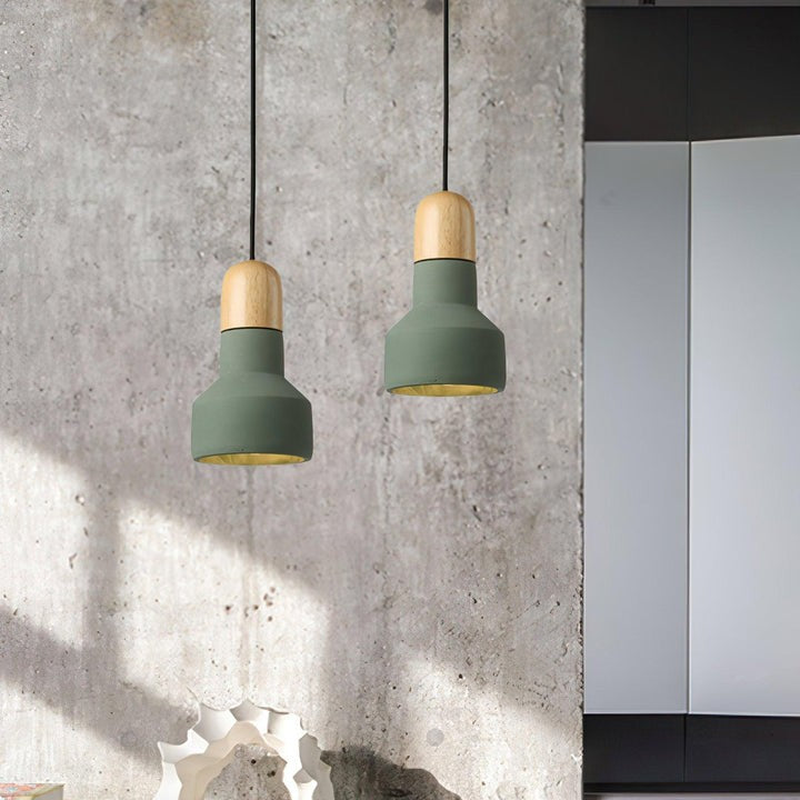 Industrial Wood & Cement Ceiling Pendant Light