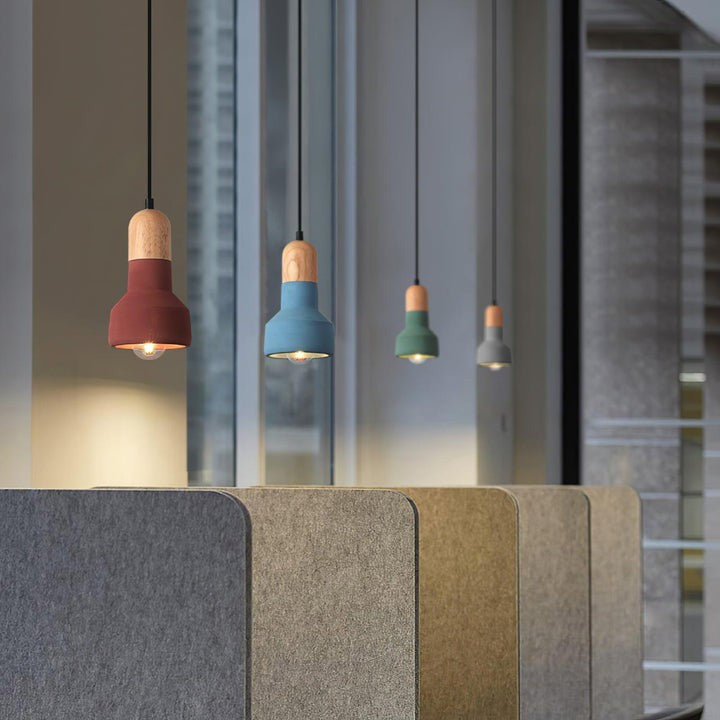 Industrial Wood & Cement Ceiling Pendant Light
