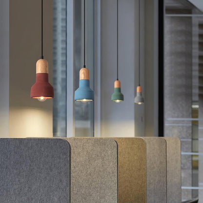 Industrial Wood & Cement Ceiling Pendant Light