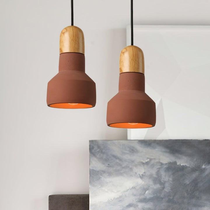 Industrial Wood & Cement Ceiling Pendant Light