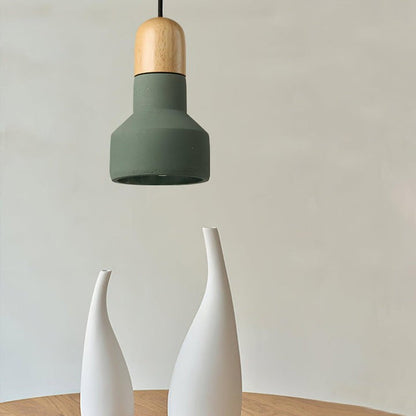 Industrial Wood & Cement Ceiling Pendant Light