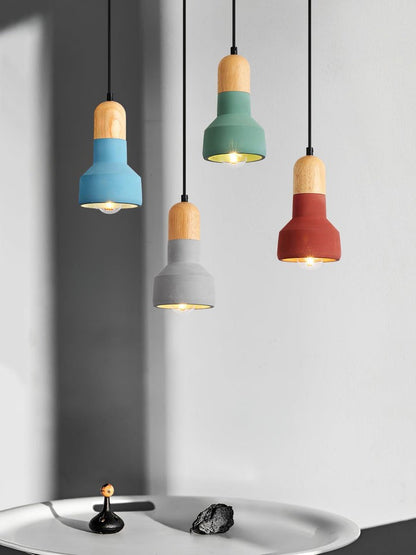 Industrial Wood & Cement Ceiling Pendant Light