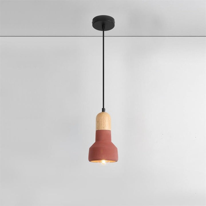 Industrial Wood & Cement Ceiling Pendant Light
