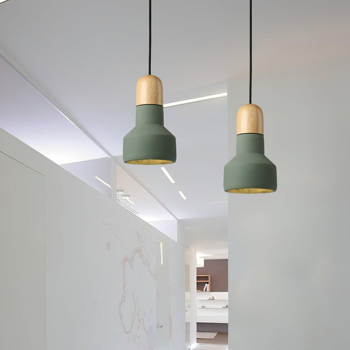 Industrial Wood & Cement Ceiling Pendant Light