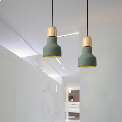 Industrial Wood & Cement Ceiling Pendant Light