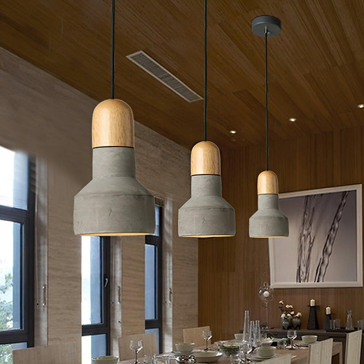Industrial Wood & Cement Ceiling Pendant Light