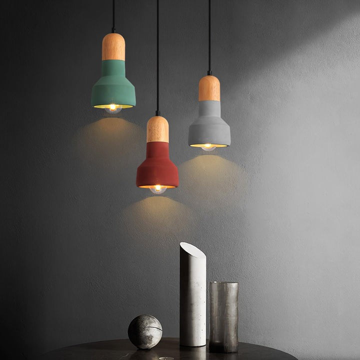 Industrial Wood & Cement Ceiling Pendant Light