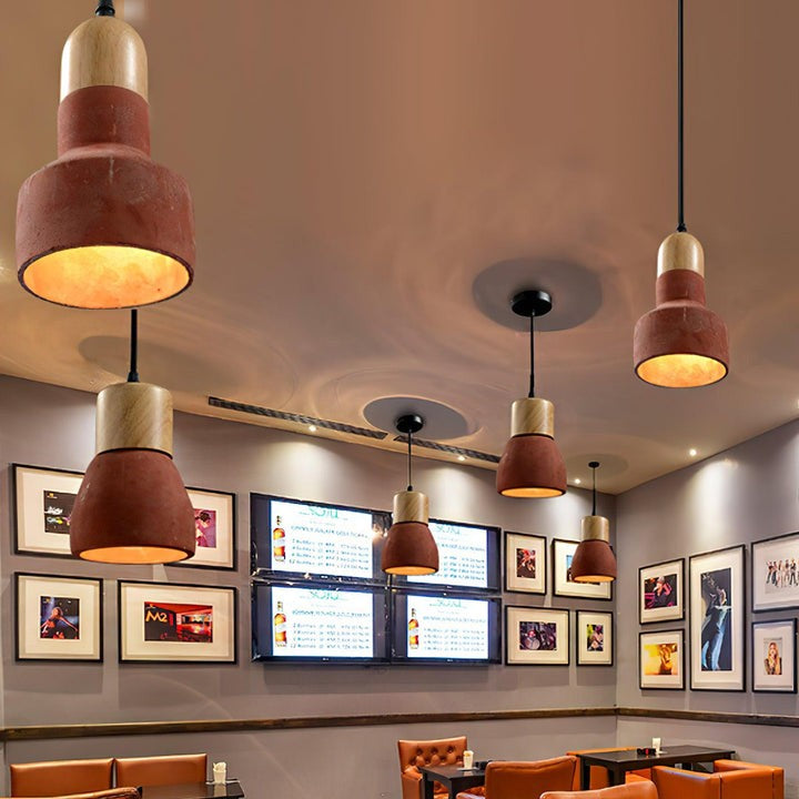 Industrial Wood & Cement Ceiling Pendant Light