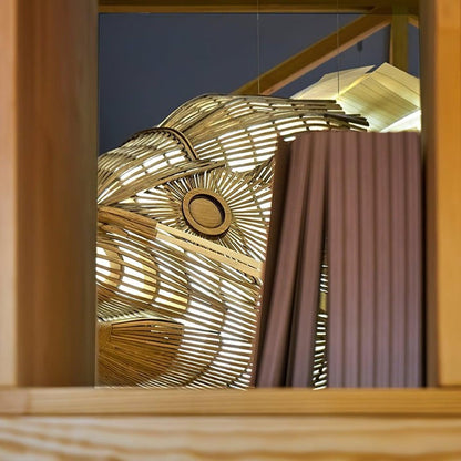 Koi-Inspired Wood Slat LED Chandelier