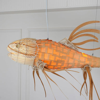 Koi-Inspired Wood Slat LED Chandelier