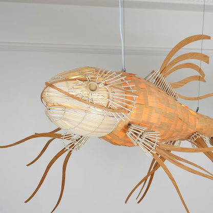 Koi-Inspired Wood Slat LED Chandelier