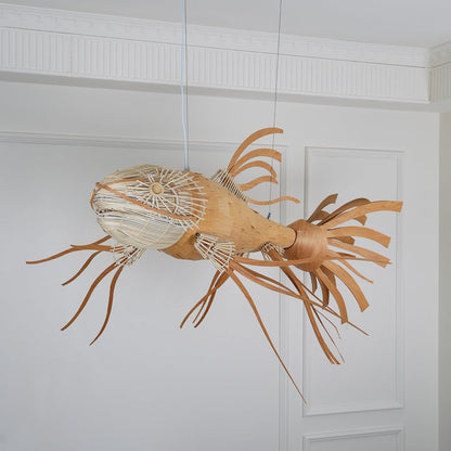 Koi-Inspired Wood Slat LED Chandelier