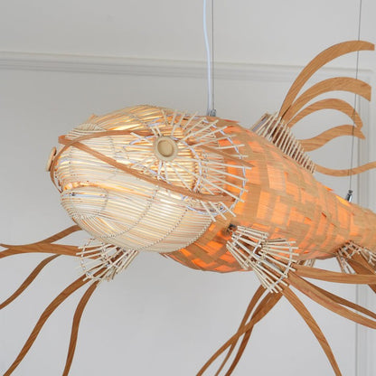 Koi-Inspired Wood Slat LED Chandelier