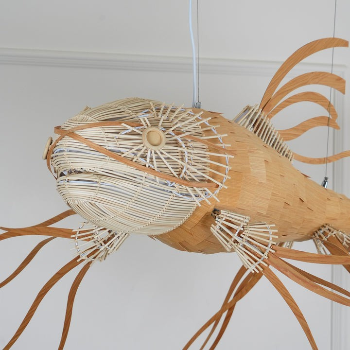 Koi-Inspired Wood Slat LED Chandelier