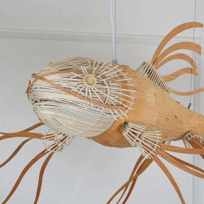 Koi-Inspired Wood Slat LED Chandelier