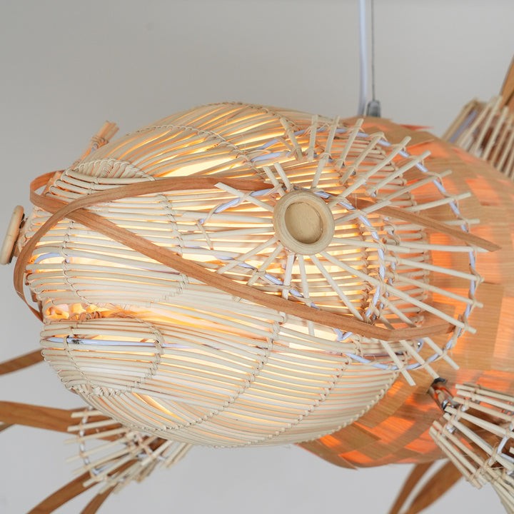Koi-Inspired Wood Slat LED Chandelier